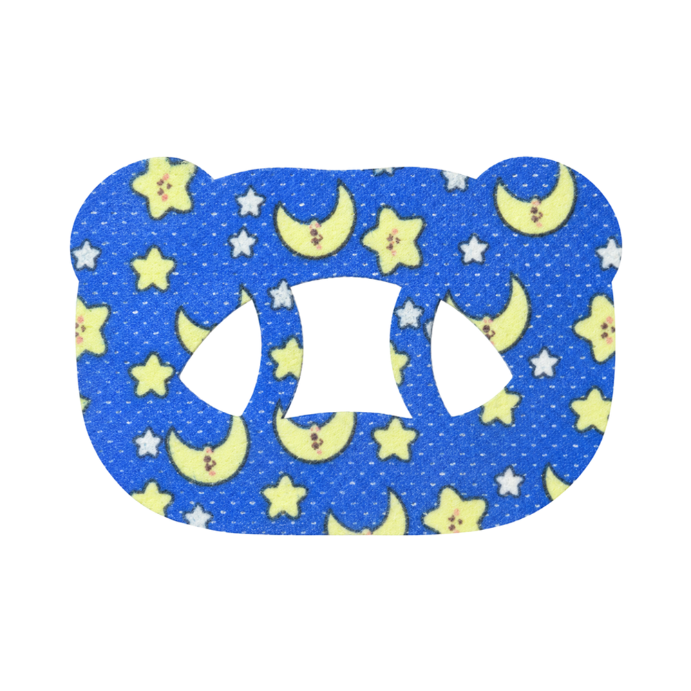 SouZou Blue Rounded Mask Mouth Tape — Cartoon Moon & Stars · Mouth-Shaped Opening with Center Bridge · Design 1