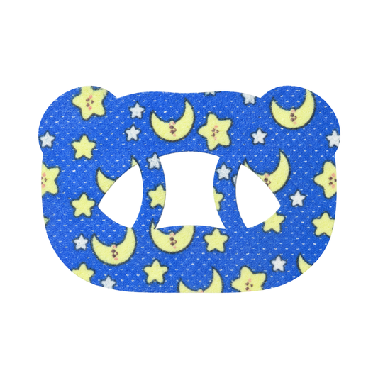 SouZou Blue Rounded Mask Mouth Tape — Cartoon Moon & Stars · Mouth-Shaped Opening with Center Bridge · Design 1