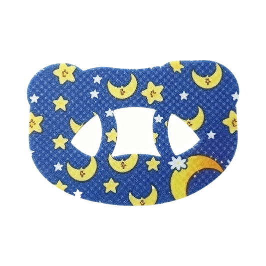 SouZou Blue Rounded Mask Mouth Tape — Cartoon Moon & Stars · Mouth-Shaped Opening with Center Bridge · Design 2