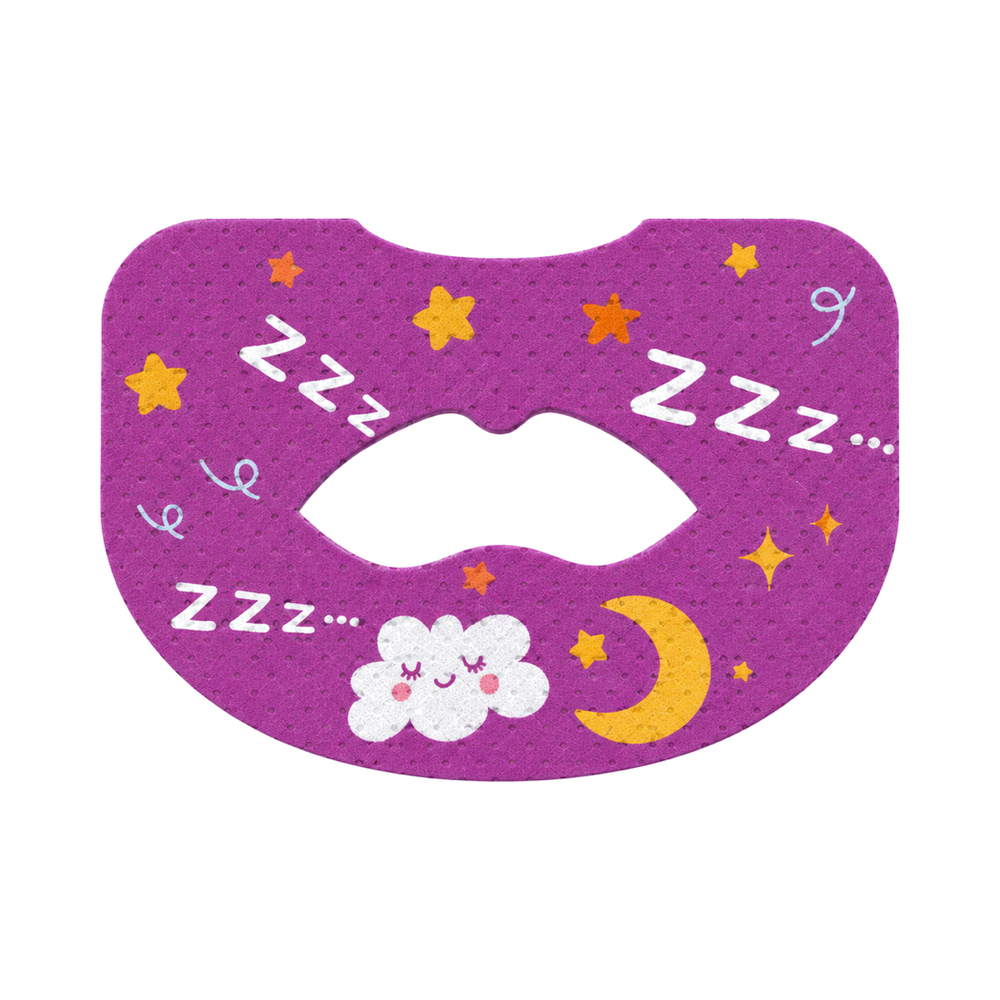 SouZou Purple Curved Mask Mouth Tape — Moon, Stars & ZZZ · Mouth-Shaped Opening · Design 1