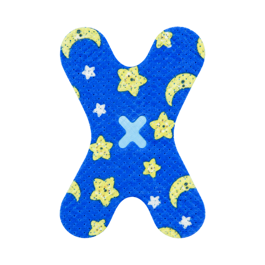SouZou Blue Slim X-Shaped Mouth Tape — Cartoon Moon & Stars · X-Shaped Opening